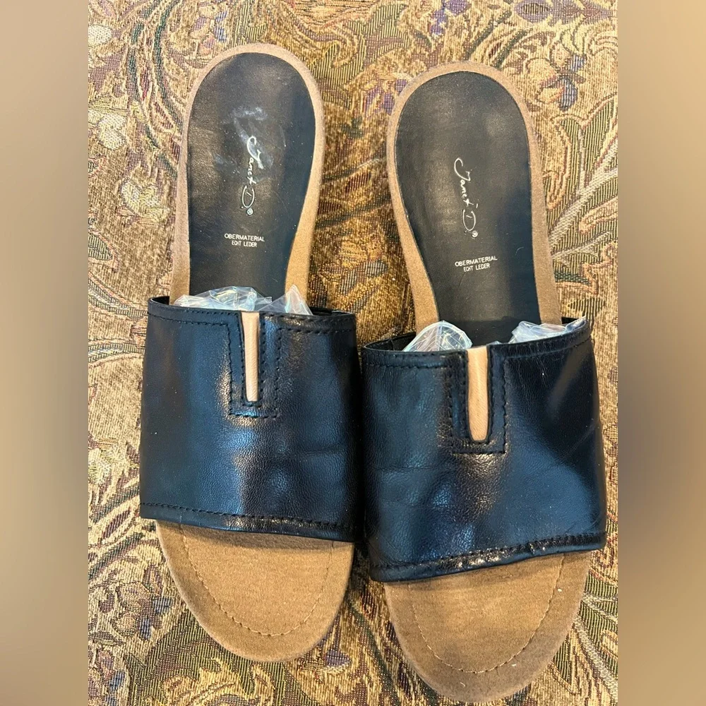 Italian Men’s Slide Sandal Black Leather Euro 42 Janet D.